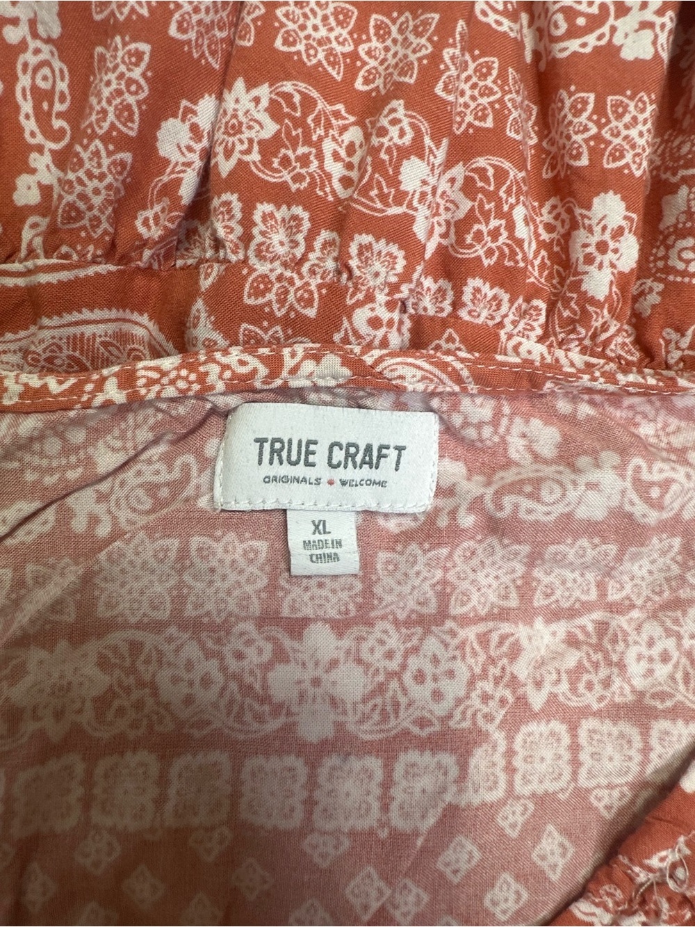 True Craft XL Coral Bandana Print Tiered Tunic Dress Boho Festival Rayon - Picture 8 of 9
